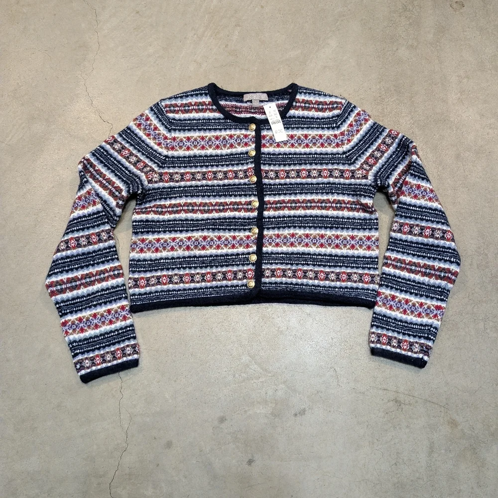 NWT J. Crew Fair Isle Sweater Women's M Cropped Wool Blend Striped